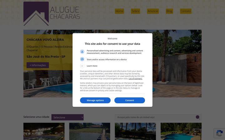 Screenshot of aluguechacaras.com