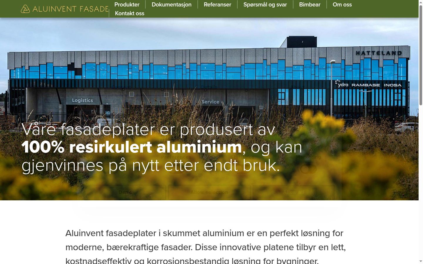 Skjermbilde av samtykkebanneret slik det vises før noen interaksjon