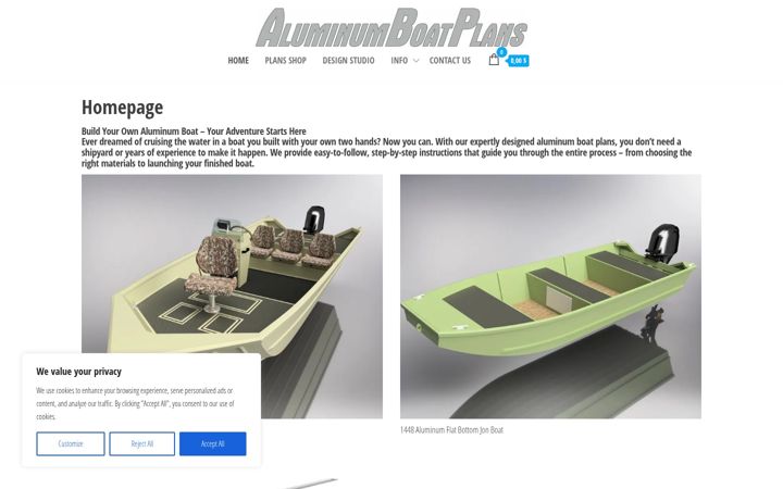 Skærmbillede af aluminumboatplans.com