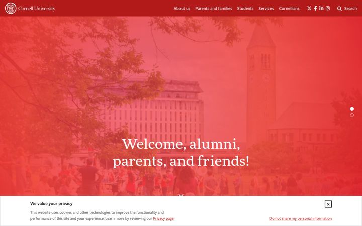 Kuvakaappaus sivustosta alumni.cornell.edu