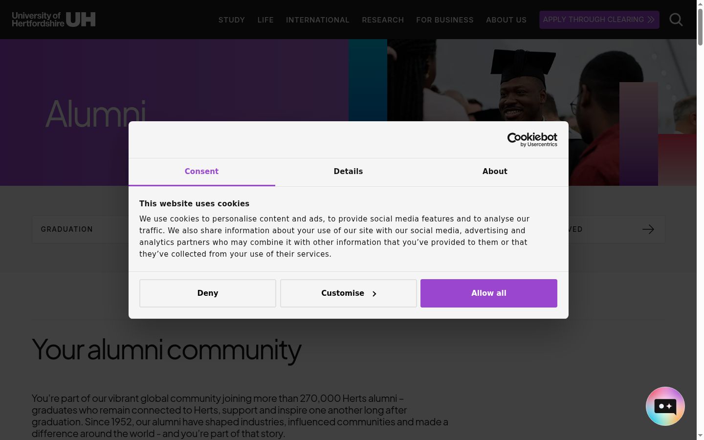 Screenshot of the consent banner shown before any interaction