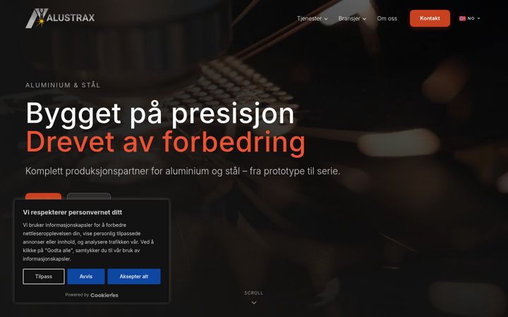 Screenshot of alustrax.no