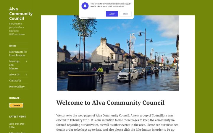Screenshot of alvacommunitycouncil.org.uk