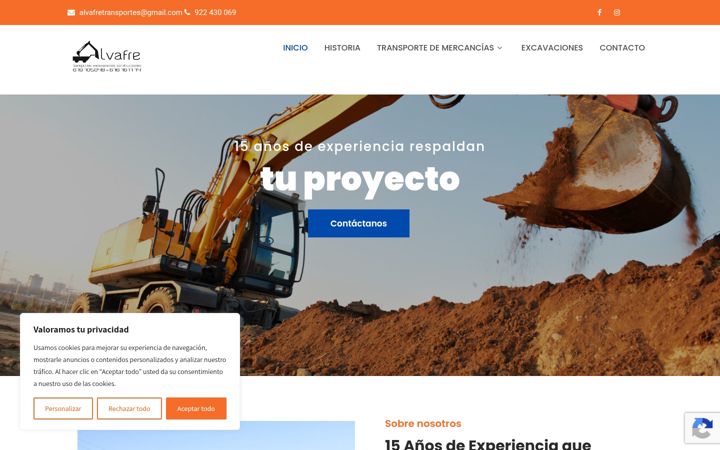 Screenshot of alvafretransporteyexcavaciones.com