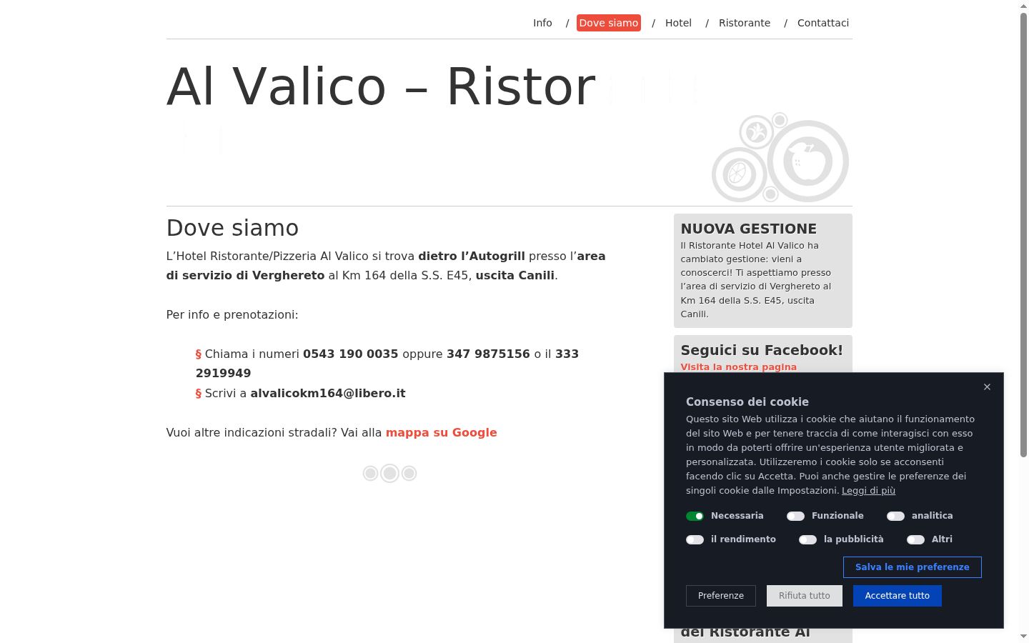 Screenshot del banner di consenso mostrato prima di qualsiasi interazione