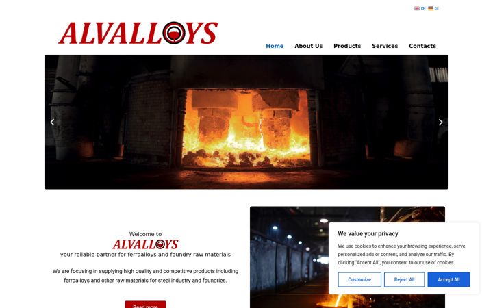 Snímek obrazovky alvalloys.de