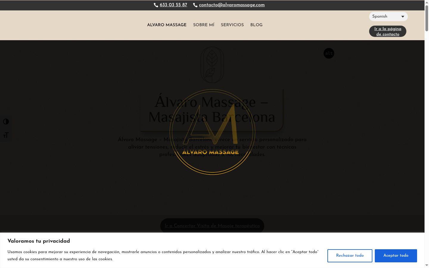 Captura de pantalla del banner de consentimiento mostrado antes de cualquier interacción
