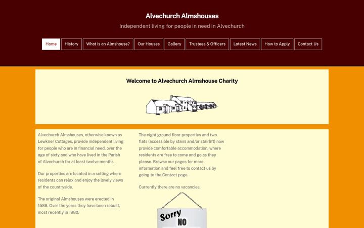 Screenshot of alvechurchalmshouses.org.uk
