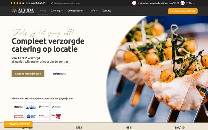 Screenshot of alvida-catering.nl