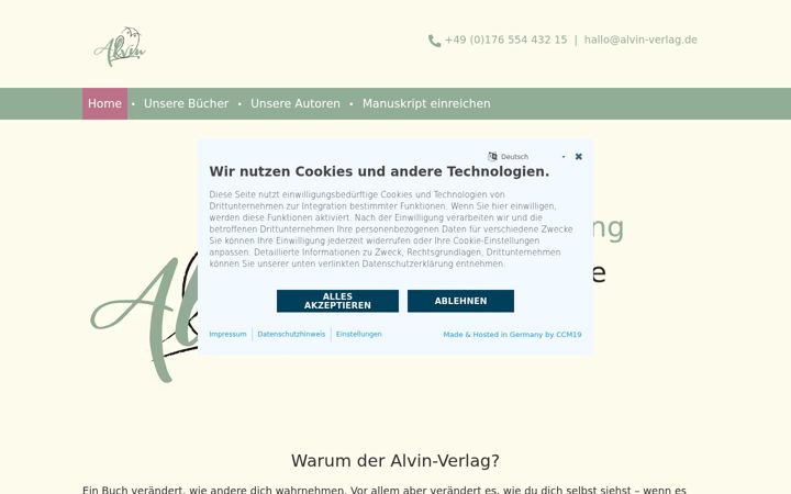 Screenshot of alvin-verlag.de