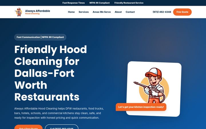 Screenshot of alwaysaffordablehoodcleaning.com