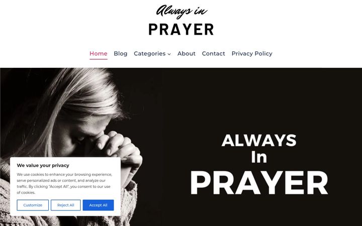 Snímek obrazovky alwaysinprayer.com