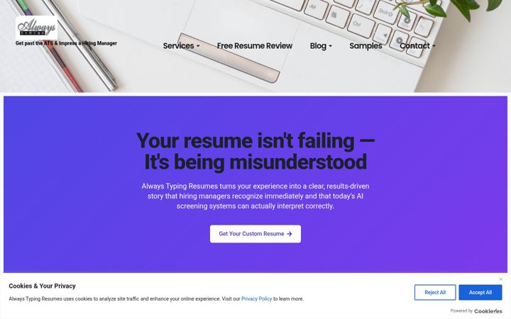 Screenshot stránky alwaystypingresumes.com