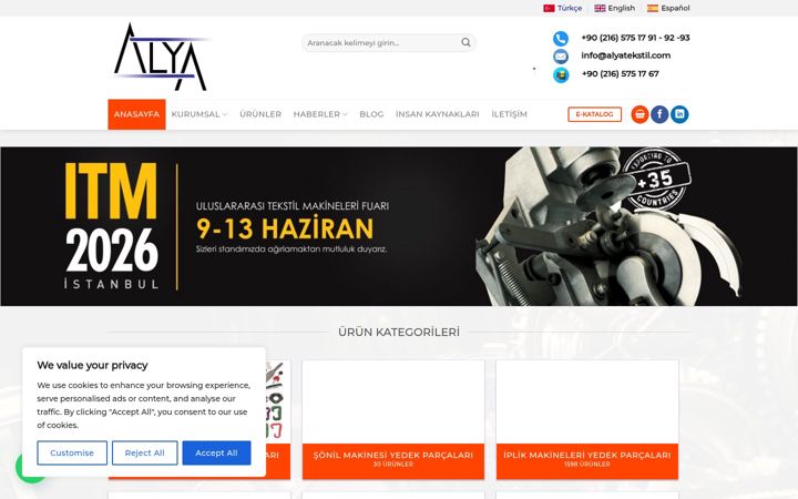 Skärmbild av alyatekstil.com