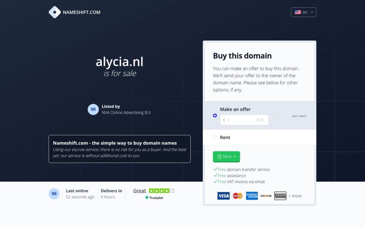 Skärmbild av alycia.nl
