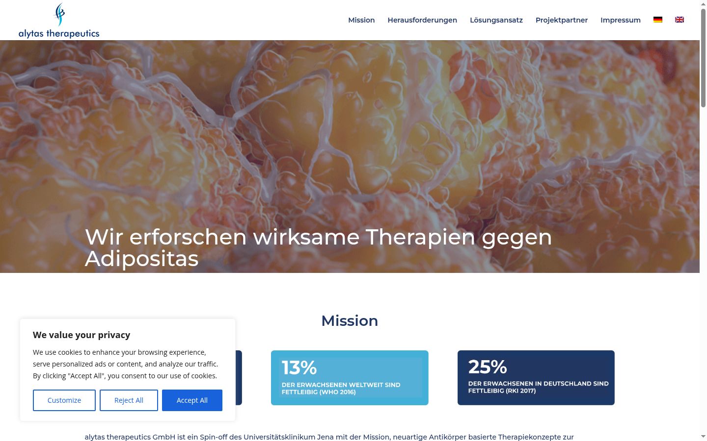 Screenshot des Einwilligungsbanners vor jeglicher Interaktion