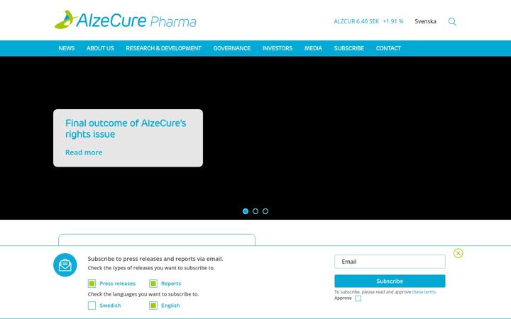 Screenshot of alzecurepharma.se