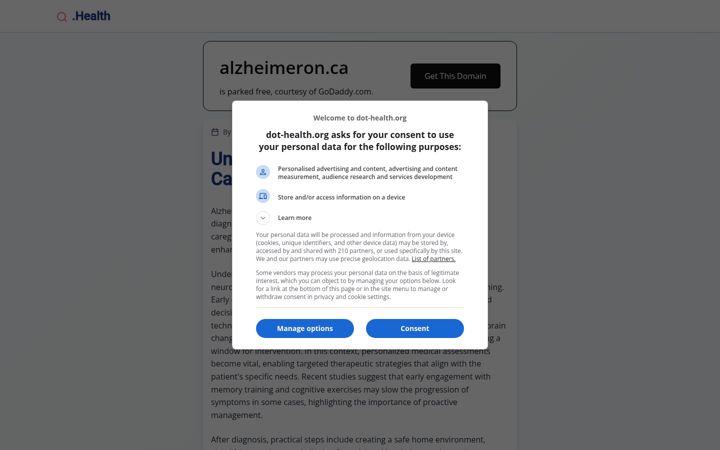 Screenshot of alzheimeron.ca