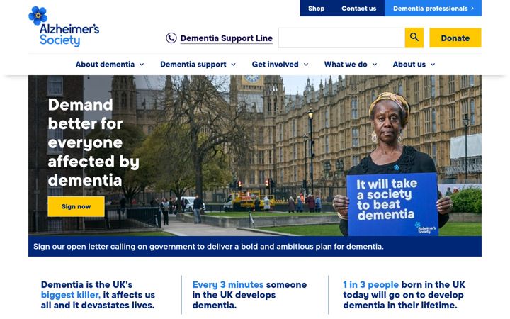 Screenshot of alzheimers.org.uk