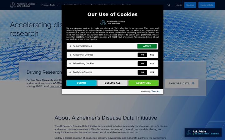 Screenshot di alzheimersdata.org