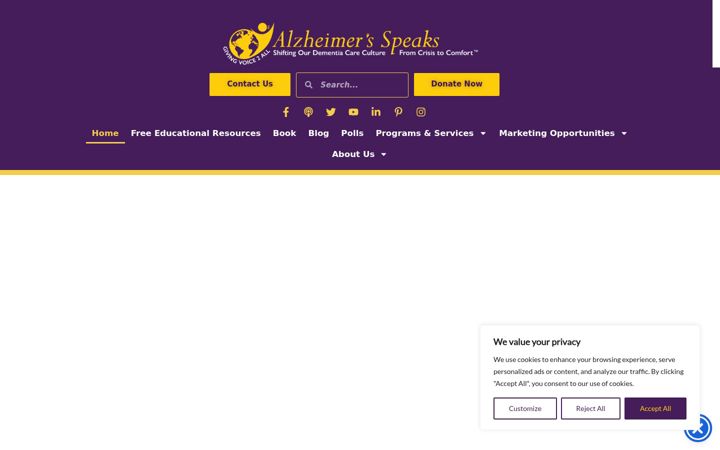 Ekrano kopija alzheimersspeaks.com