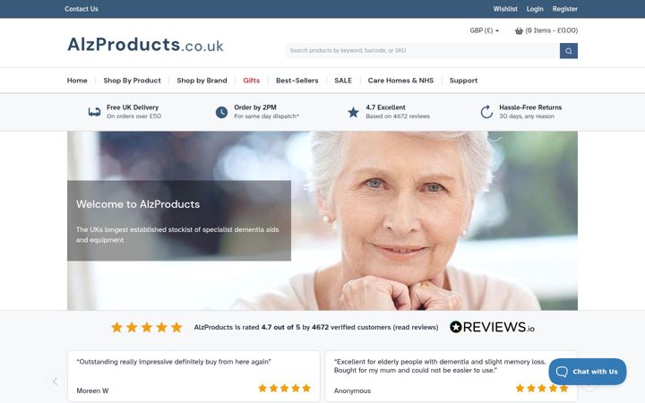 Screenshot of alzproducts.co.uk