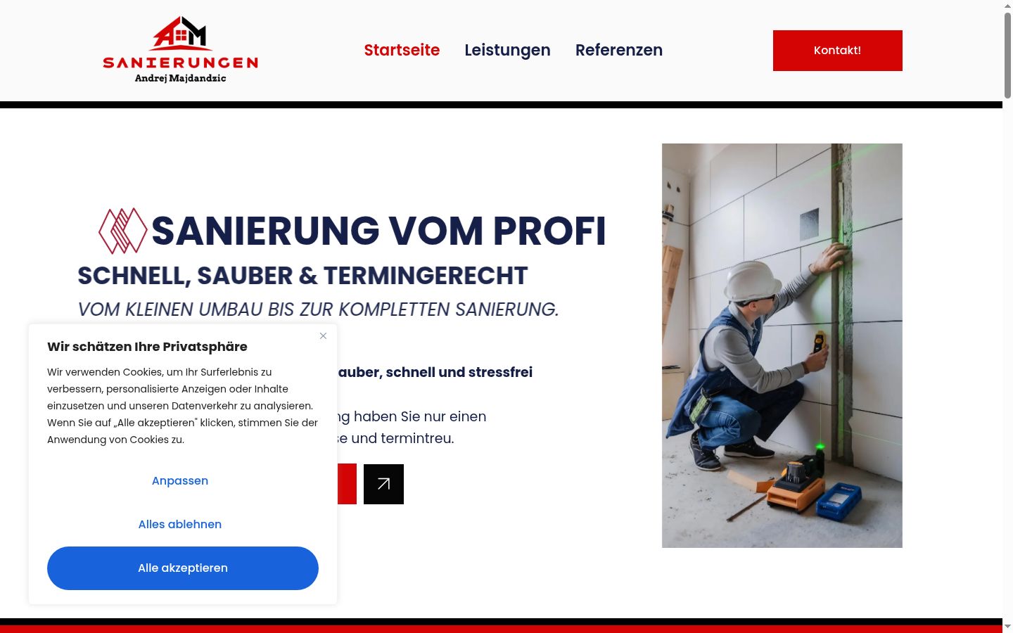 Screenshot des Einwilligungsbanners vor jeglicher Interaktion