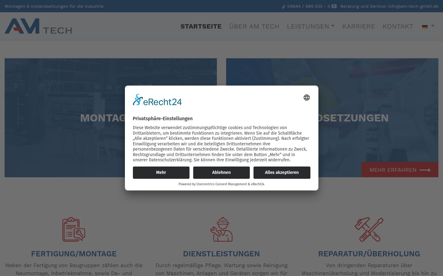 Screenshot des Einwilligungsbanners vor jeglicher Interaktion