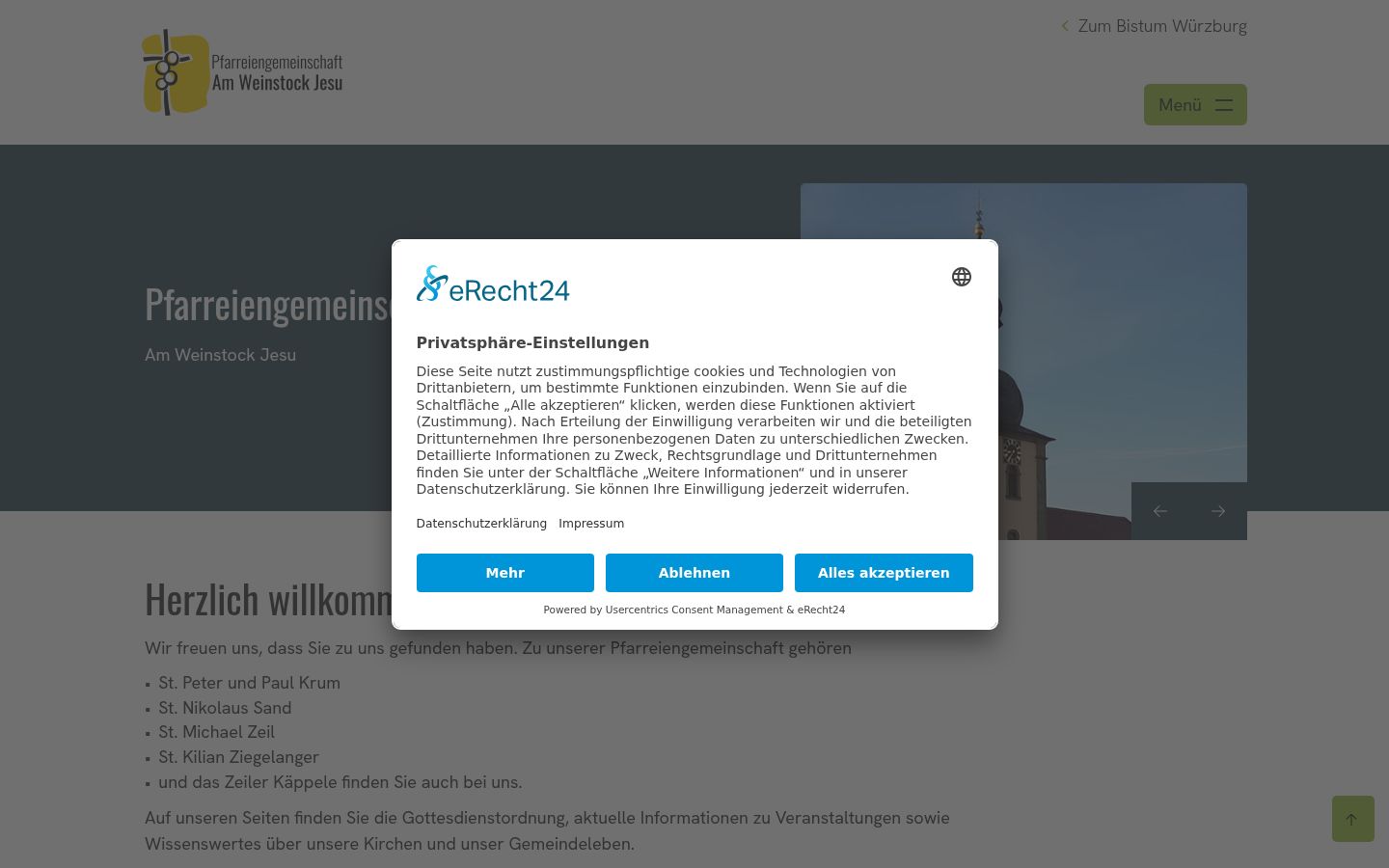 Screenshot des Einwilligungsbanners vor jeglicher Interaktion