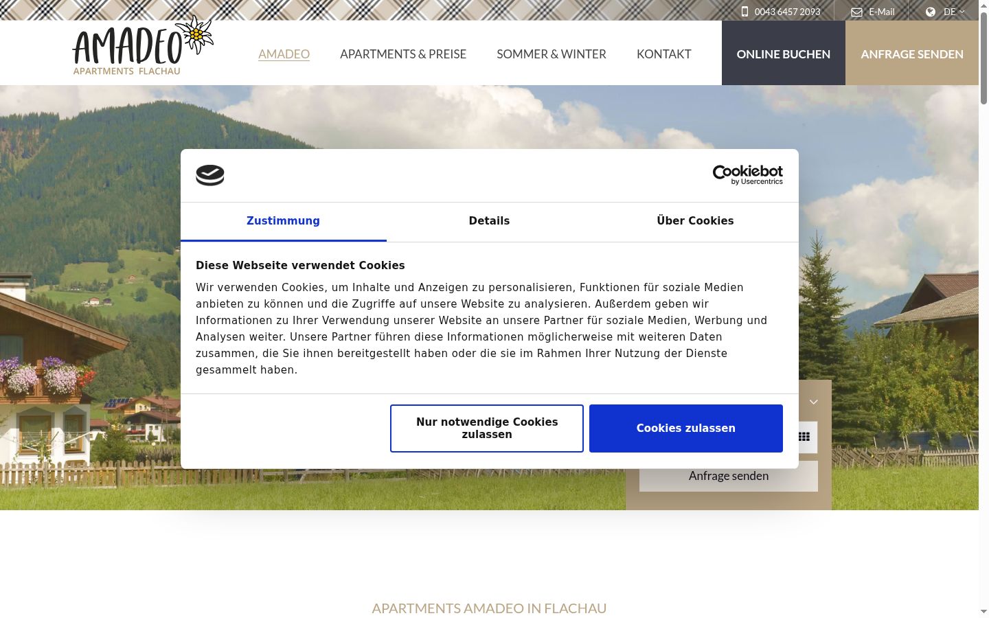 Screenshot des Einwilligungsbanners vor jeglicher Interaktion