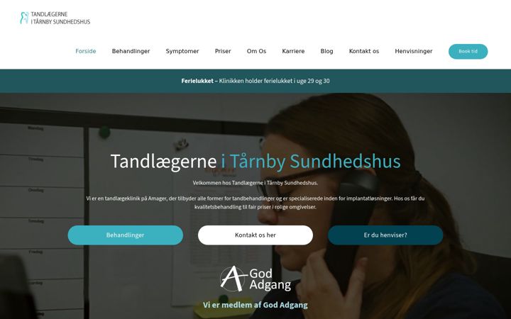 Kuvakaappaus sivustosta amagertandlaege.dk