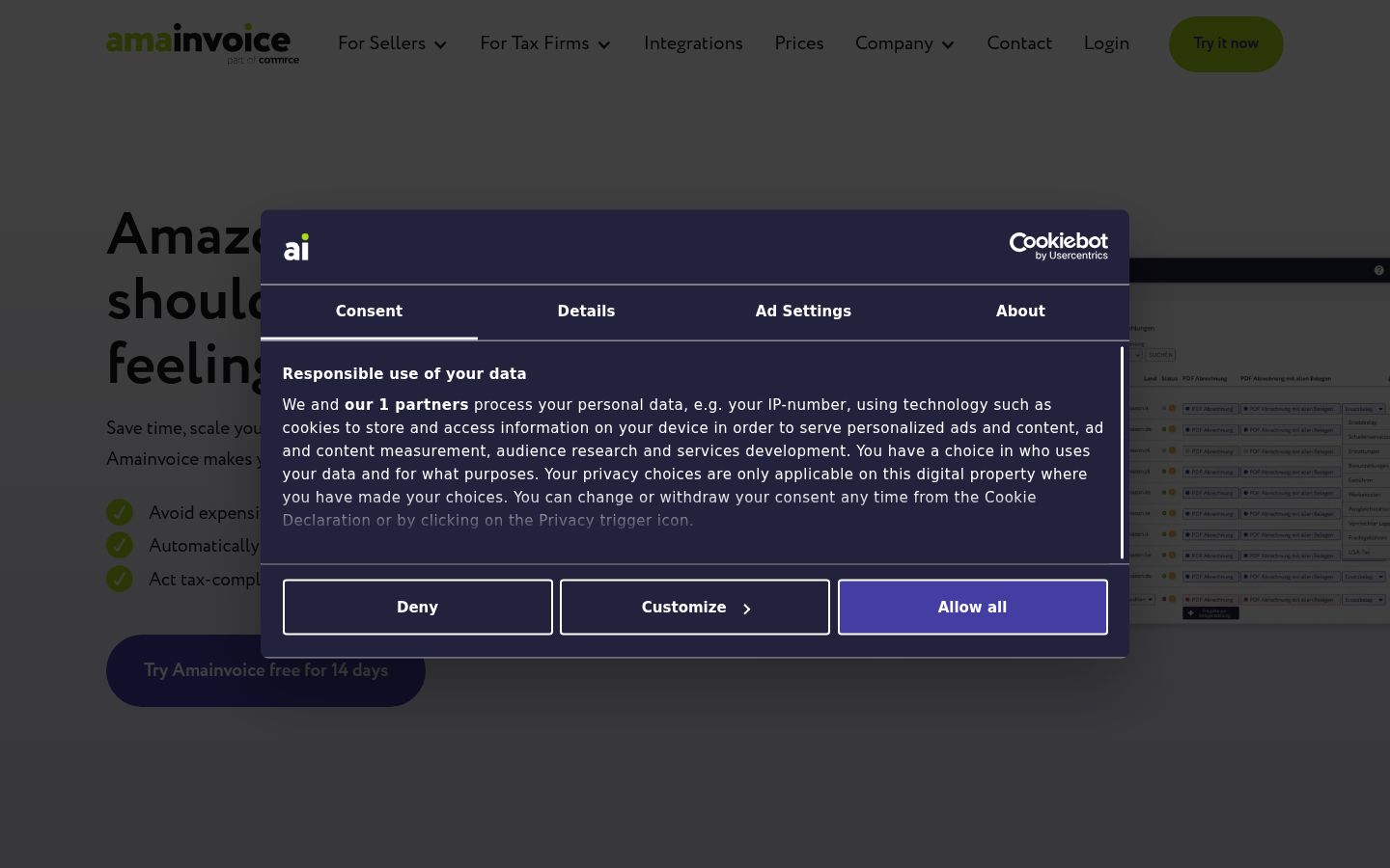 Captura de ecrã do banner de consentimento apresentado antes de qualquer interação