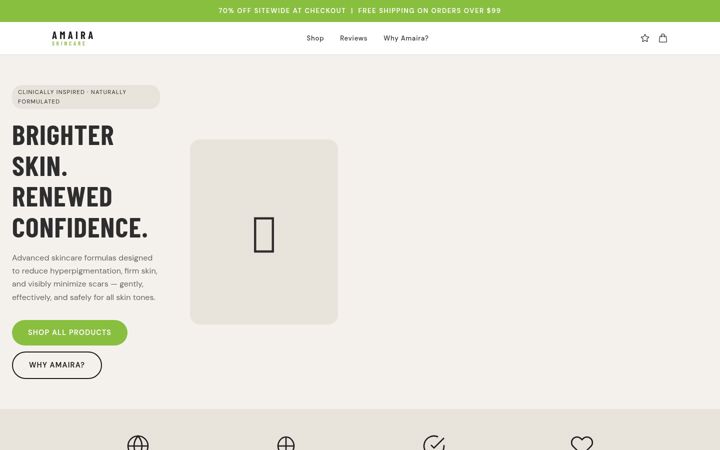Screenshot of amairaskincare.com