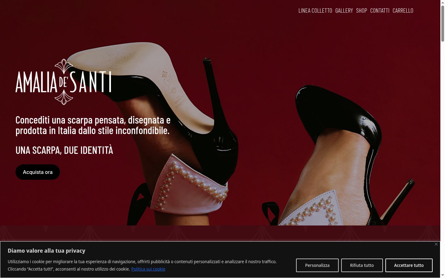 Screenshot del banner di consenso mostrato prima di qualsiasi interazione