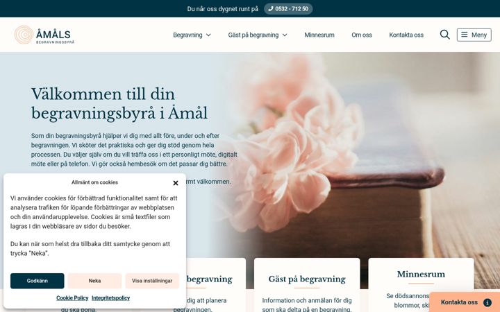 Kuvakaappaus sivustosta amalsbegravningsbyra.se