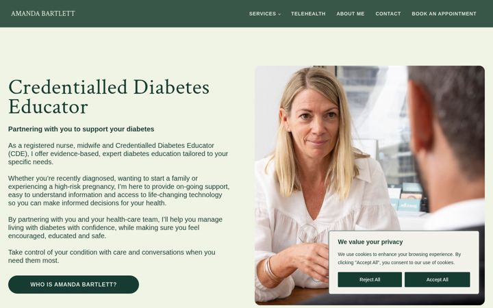 Screenshot van amandabartlett.com