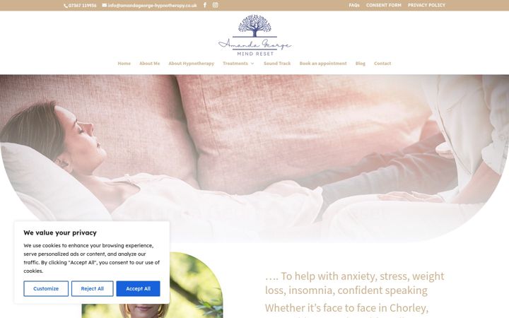 Screenshot of amandageorge-hypnotherapy.co.uk