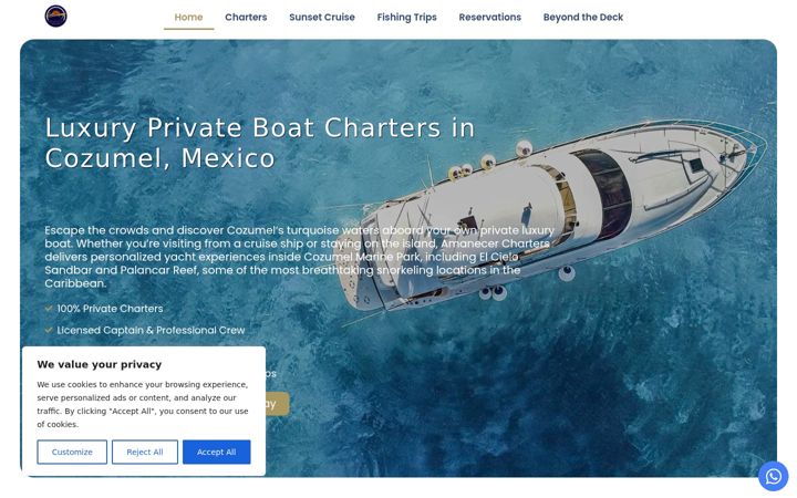 Screenshot ta' amanecercharters.com