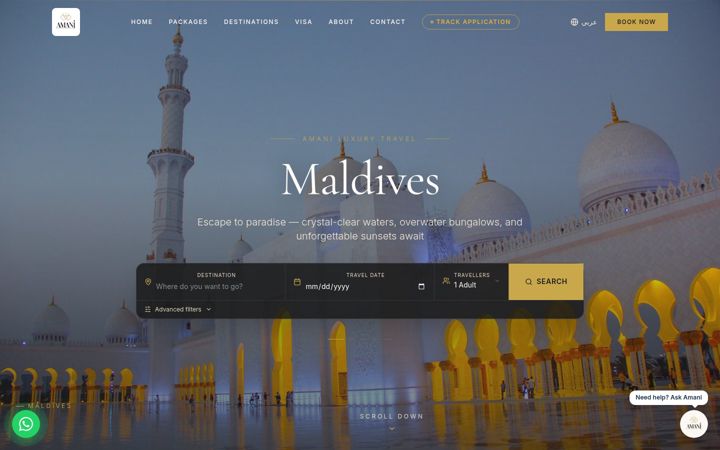 Kuvakaappaus sivustosta amani-travel.com