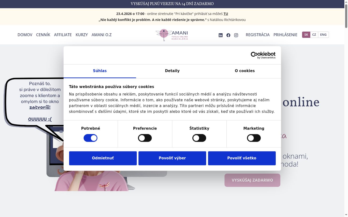 Capture d'écran de la bannière de consentement affichée avant toute interaction
