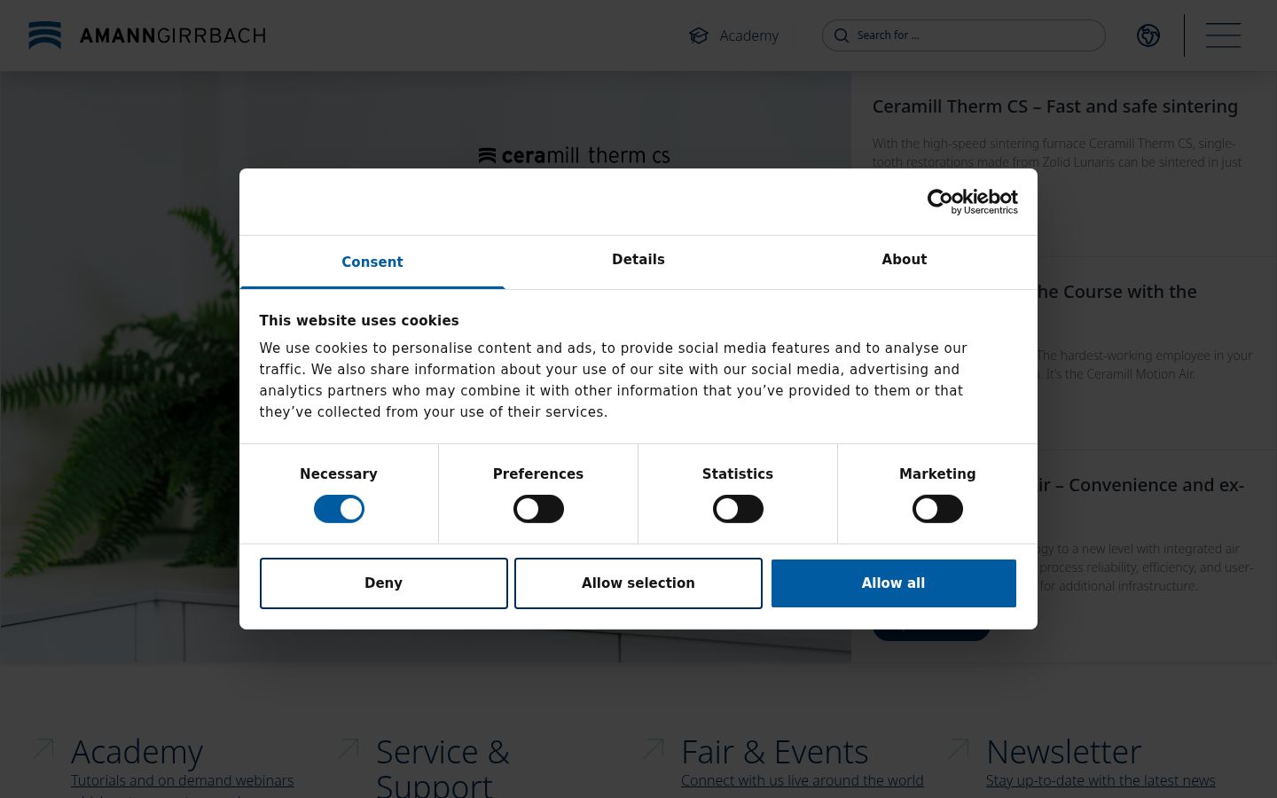 Screenshot of the consent banner shown before any interaction