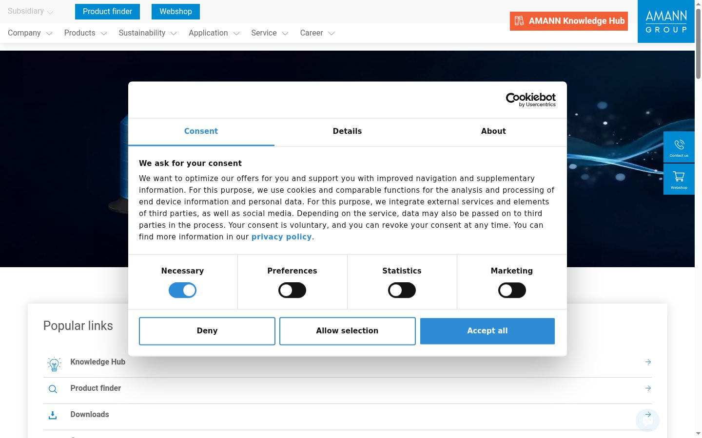 Screenshot del banner di consenso mostrato prima di qualsiasi interazione