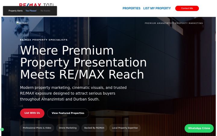 Kuvakaappaus sivustosta amanzimtotiproperty.com
