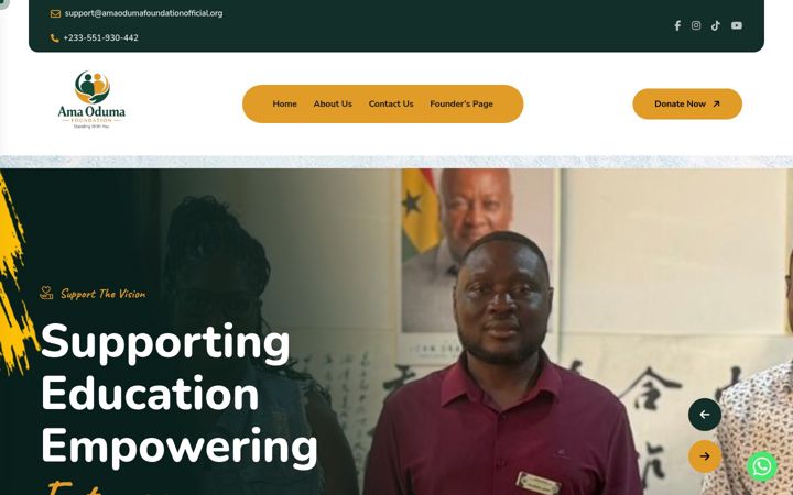 Kuvakaappaus sivustosta amaodumafoundationofficial.org