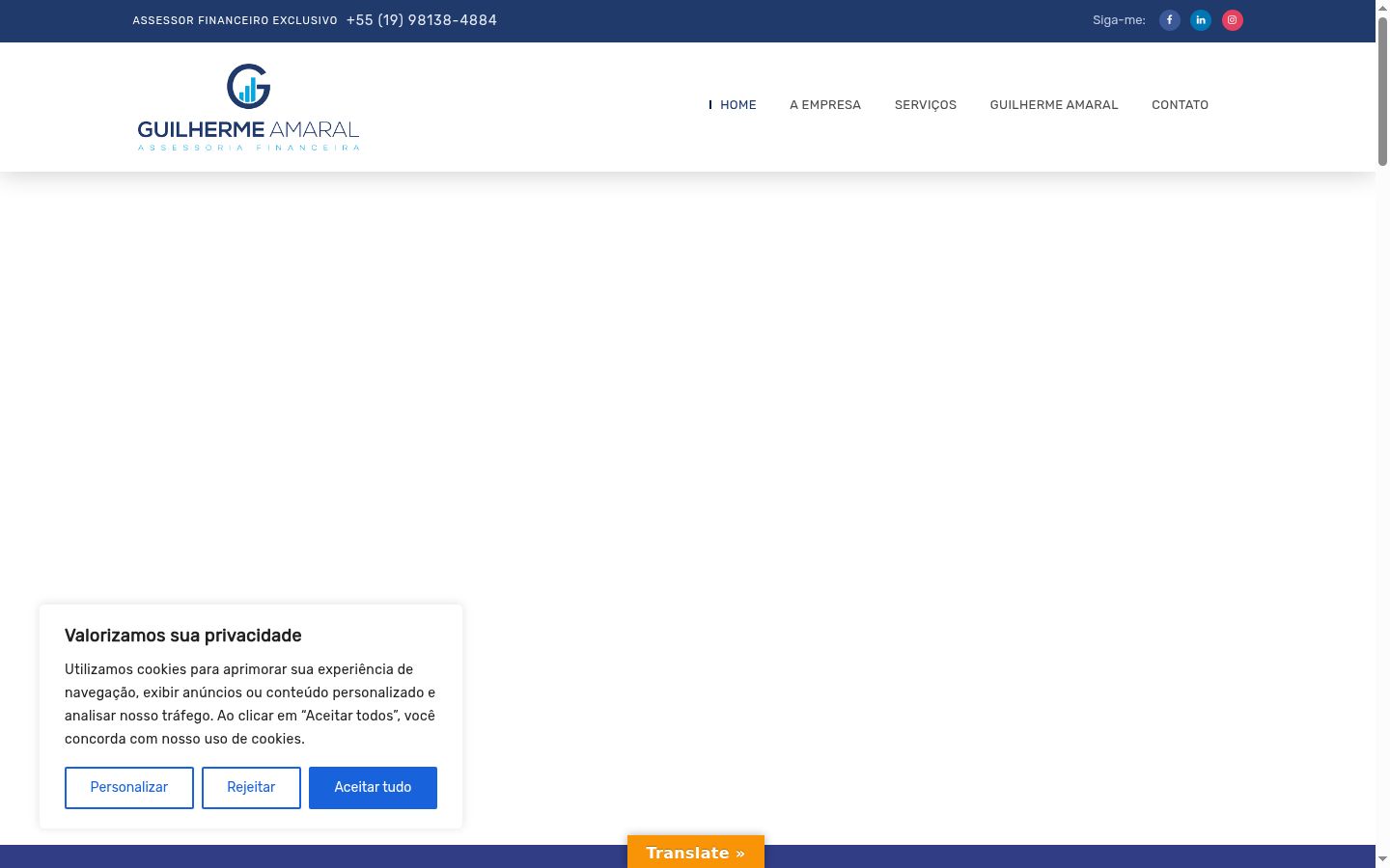 Screenshot del banner di consenso mostrato prima di qualsiasi interazione