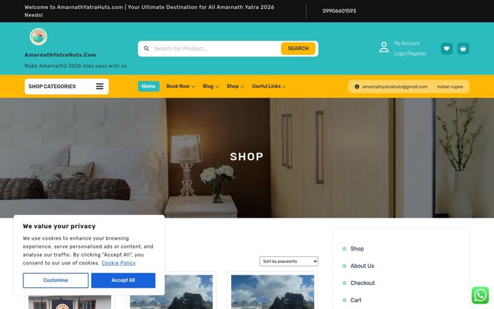 Screenshot του amarnathyatrahuts.com