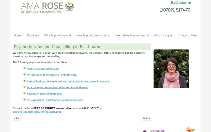 Screenshot of amarosepsychotherapist.co.uk