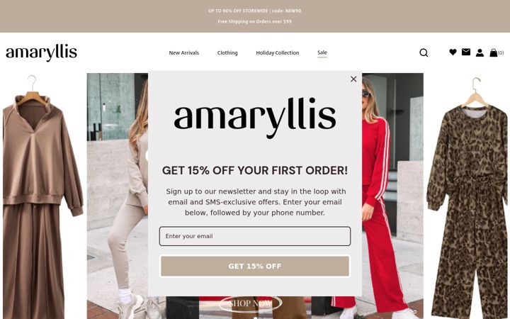 Screenshot of amaryllisapparel.com