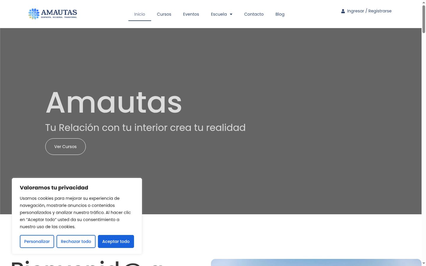 Captura de pantalla del banner de consentimiento mostrado antes de cualquier interacción