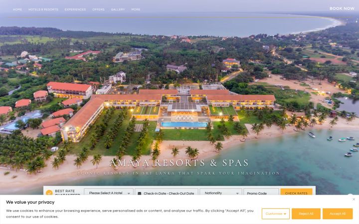Screenshot stránky amayaresorts.com